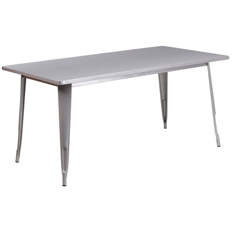 Commercial Grade Rectangular Metal Indoor-Outdoor Table, Silver