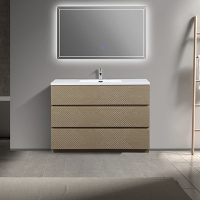 Ilic 48 po L x 19 po P 3 tiroirs Meuble-lavabo autoportant avec évier simple et Comptoir en Polymarbre blanc