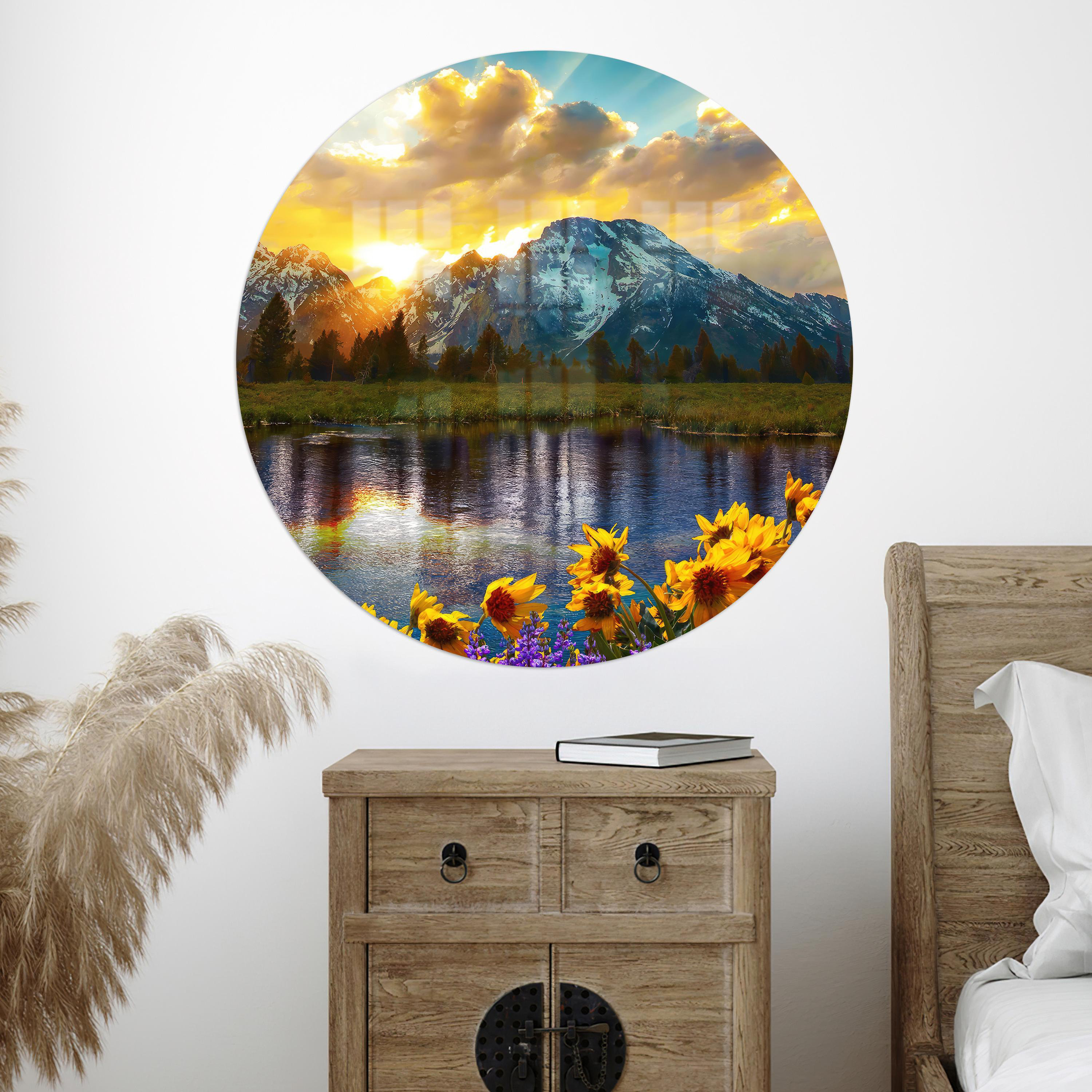 Loon Peak® Grand Teton Park Sunset Landscape Art On Tempered Glass With ...