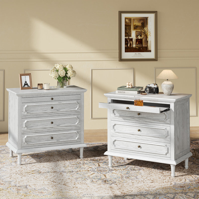 Traditional 3-Drawer Nightstand with Charging Station and Pull-Out Shelf（set of 2）, White