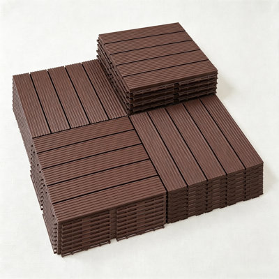 12" x 12" Anti-Slip Waterproof Plastic Interlocking Deck Tiles (Set of 36)