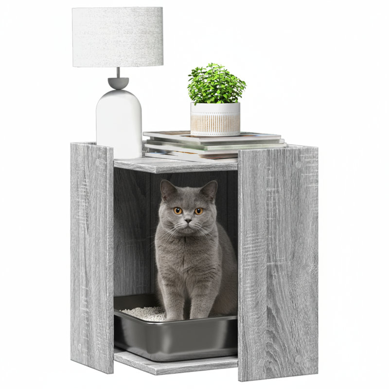 Engineered Wood Litter Box Enclosure, Grey Sonoma, 51cm H x 42cm W x 42cm D