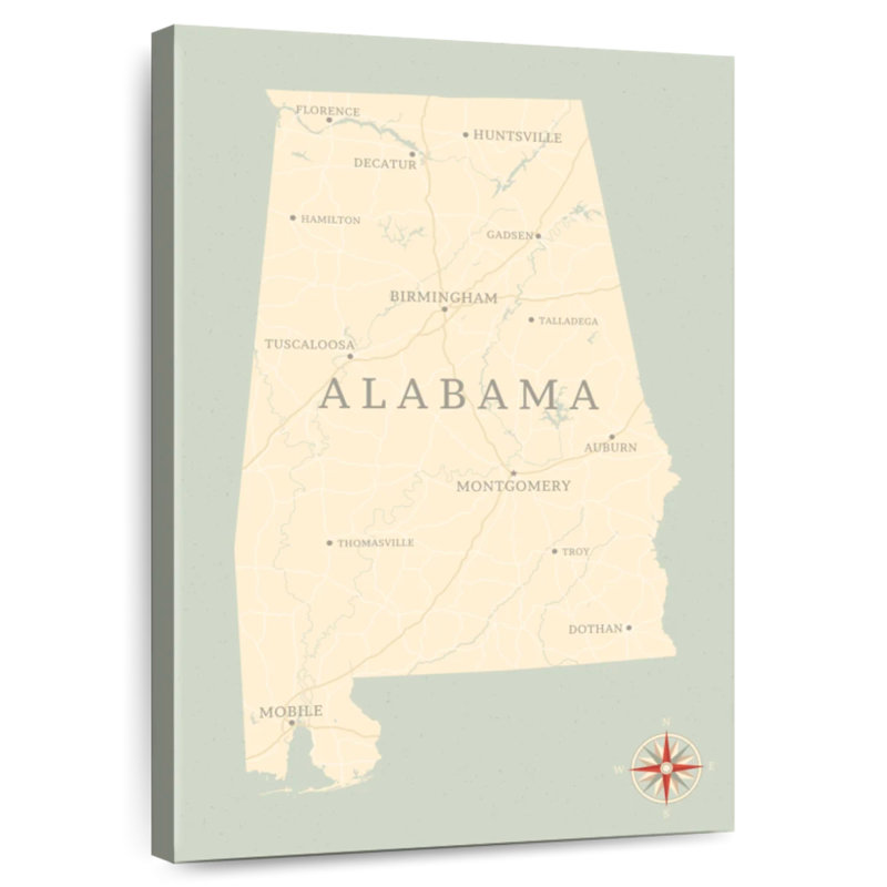 Ancienne carte de l'Alabama, Aliaz, H 30 po x l 20 po