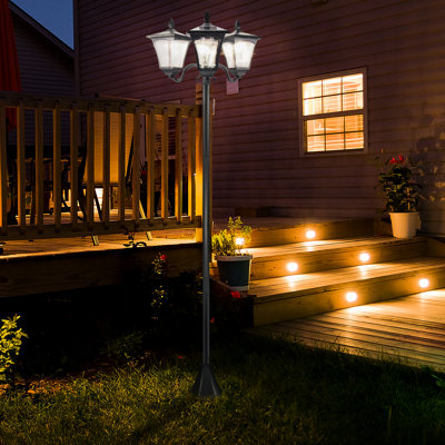 Lampadaire solaire 72 po, triple. Jardin, pelouse, allée, lampe d'allée. Acier inoxydable, imperméable, noir. Capteur jour / nuit, triple réverbère écoénergétique, noir toutes saisons pour allée, rétro