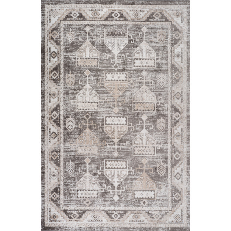 5' Beige and Brown Abstract Distressed Area Rug