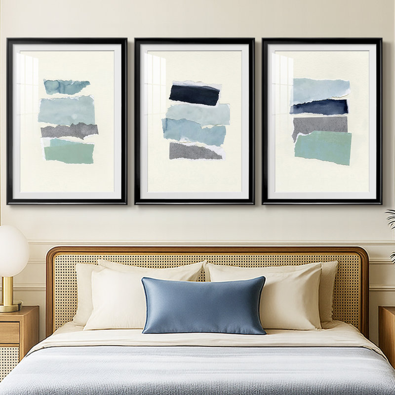 Étude de couleurs sur le bord de mer II - reproduction sur mesure encadrée de qualité supérieure - 3 pièces, Noir