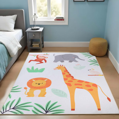 Tapis 100% polyester antidérapant pour enfants Jungle Animals