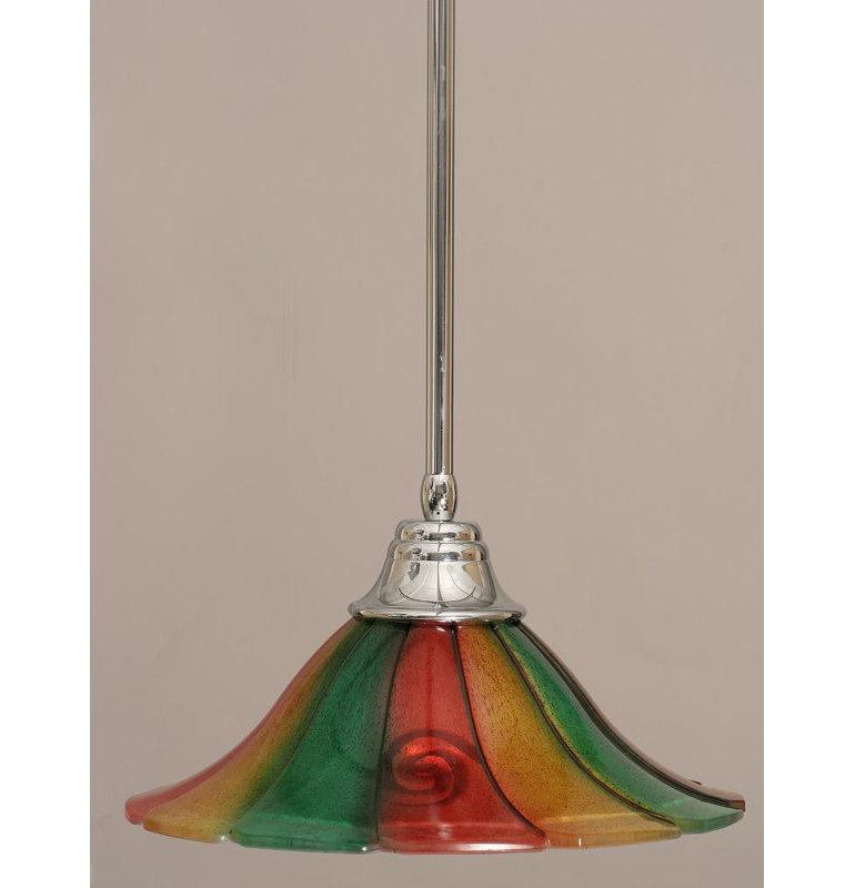 Stem Hung Pendant With Glass, Chrome, 14", Tiger Glass