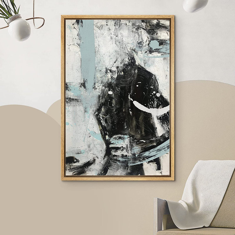 Grunge, pervenche, noir, blanc, peinture, coups, formes abstraites, illustrations - cadre flottant, impression sur toile