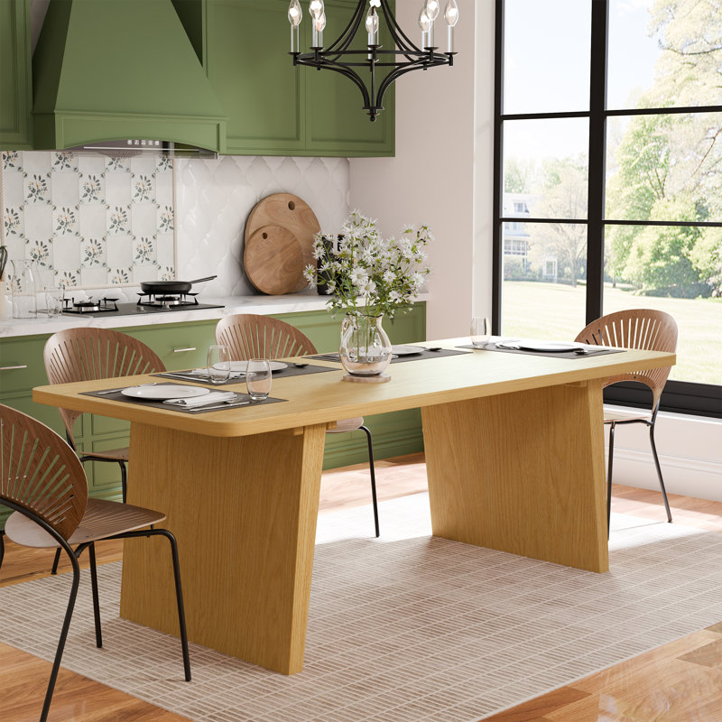 79"L×36"W×29"H Wood Dining Table Kitchen Table with 2 Slanted Legs, Natural
