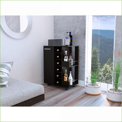 Chariot-bar avec 2 tablettes Capacité de 6 bouteilles | Wengé | Panneau de particules