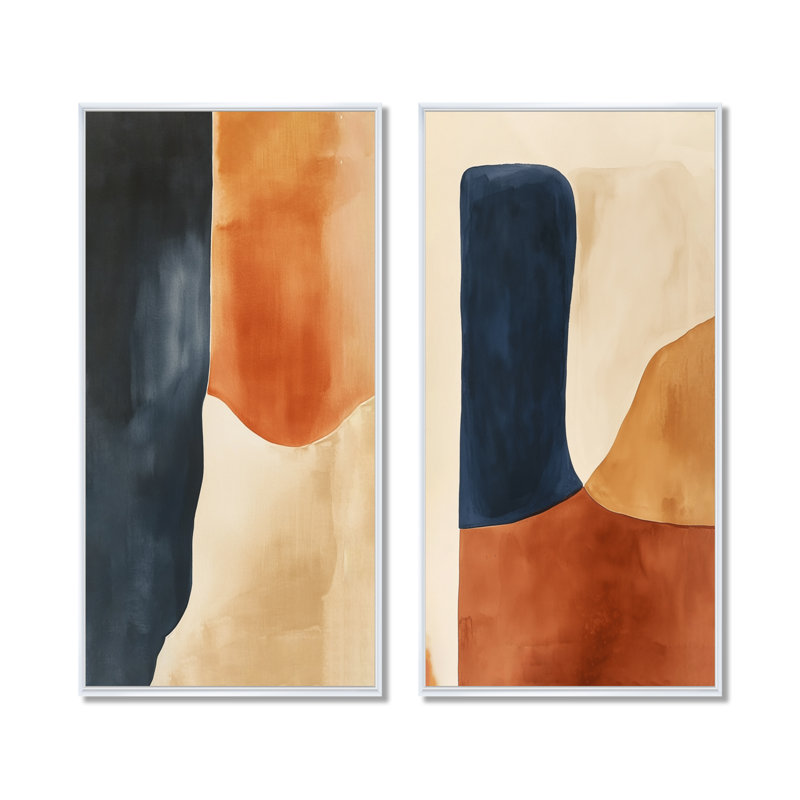 Formes Ember et Indigo V - Décoration murale abstraite moderne (paquet de 2), 60" H x 56" W, White Floater Framed
