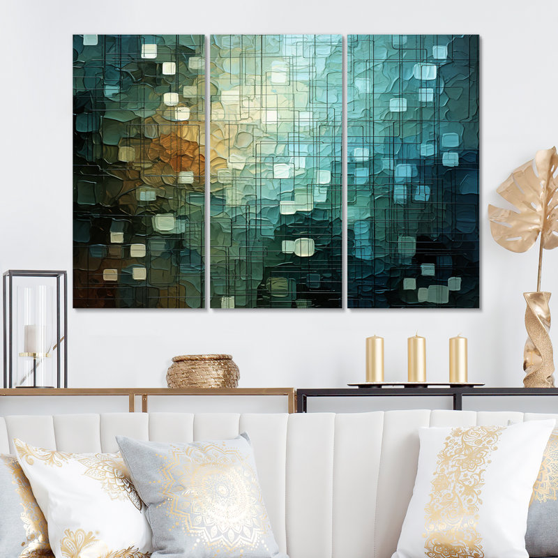 " Matrix Galaxy Abstract Deep Blue And Turquoise III " 3 - Pieces, 28" H x 36" W x 1" D
