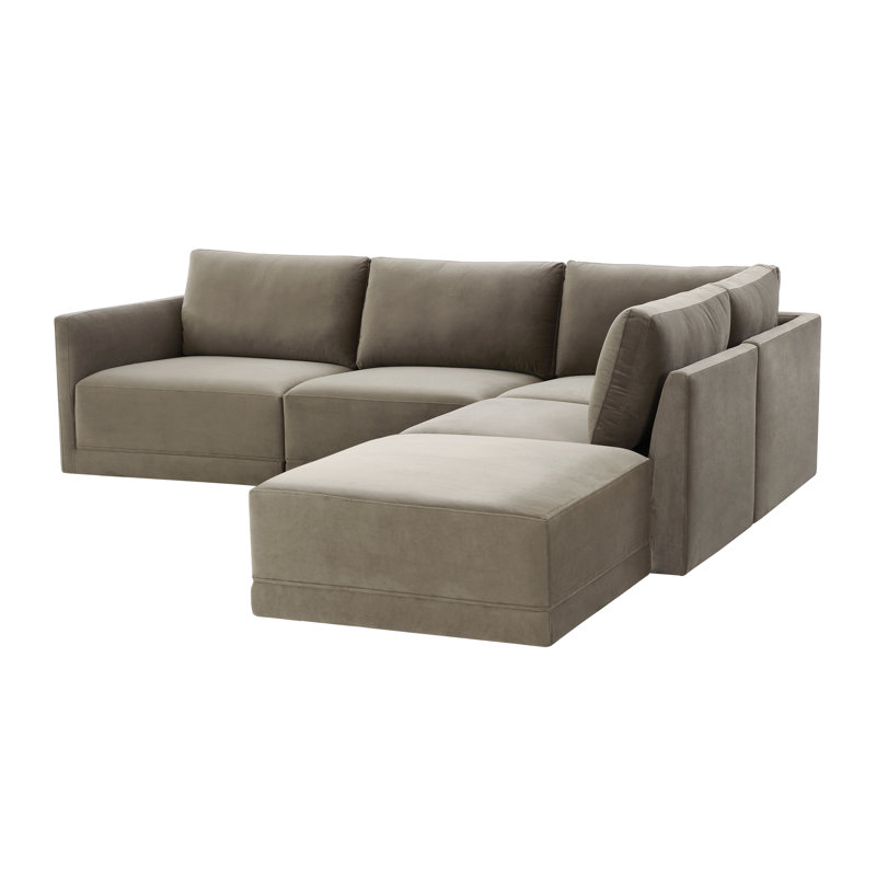 Canapé modulaire 5 pièces Deirdre Taupe Raf, Velours taupe