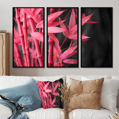 Pink Black Bamboo Garden II - Bamboo Wall Art Living Room Set