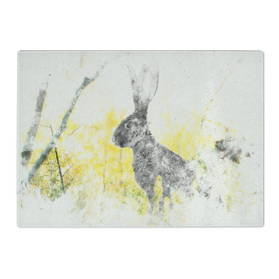 Tempered Glass Alert Hare in the Meadow Watercolour Chopping Board
