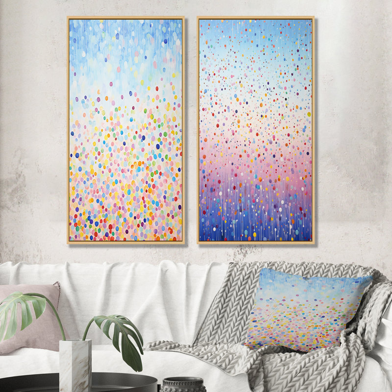 Minimalisme arc-en-ciel - ensemble de 2 reproductions d'art sur toile abstraites, Encadrement brun, H 28 po x l 25 po