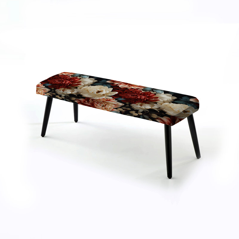 White Timeless Peony Elegance Wonderland - Abstract Upholstered Black Bench