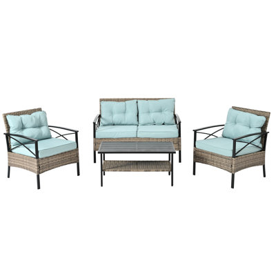 Mobilier de patio saisonnier: 4 pe avec table d'extérieur en métal noir: 4 et coussins