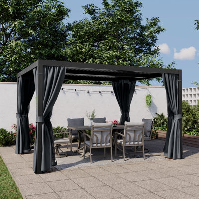 Pergola à persiennes en aluminium avec toit et rideaux réglables
