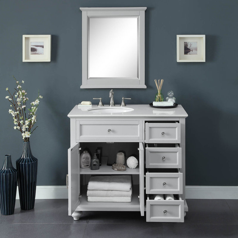Conjetta 38"W x 22"D Bath Vanity with Marble Vanity Top and Basin, Grey