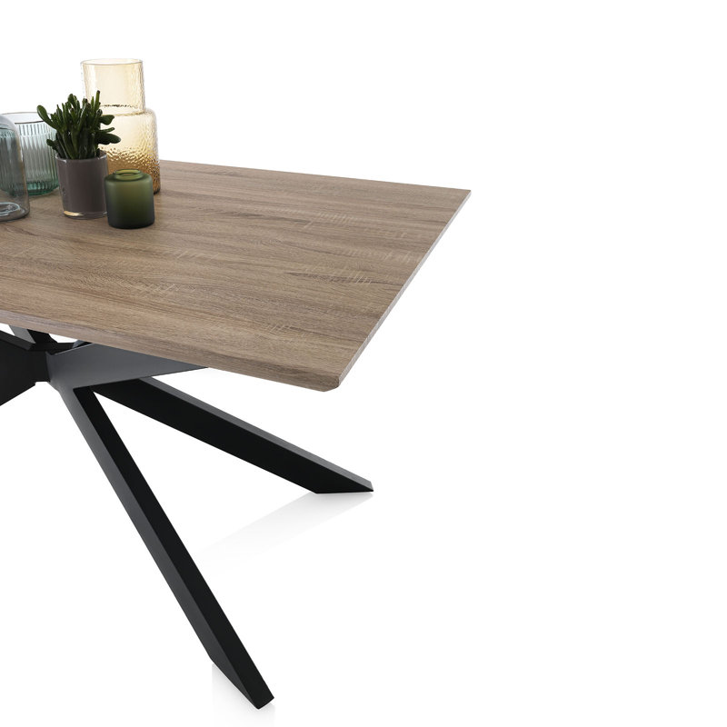 Loiselle Extendable Metal Base Dining Table, Oak Wood