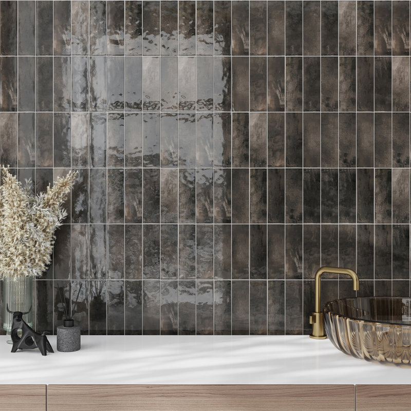2.58'' W x 7.9'' L Ceramic Subway Singular Tile, Black