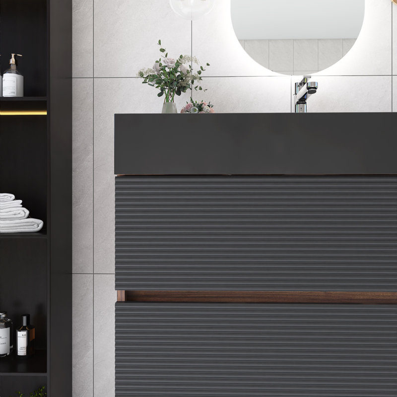 Ensemble de meuble-lavabo simple mural 36 po brun avec plateau intégré de 36 po, Noir, noir, noir, noir