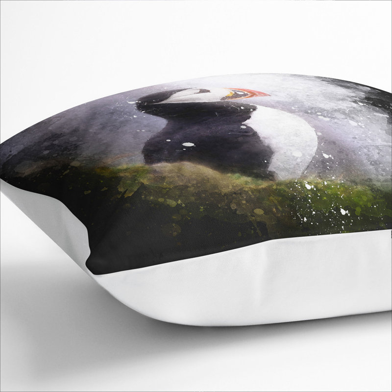 Atlantic Puffin Birds Vol.7 Paint Splash Square Throw Cushion, White, 40cm H x 40cm W x 15cm D