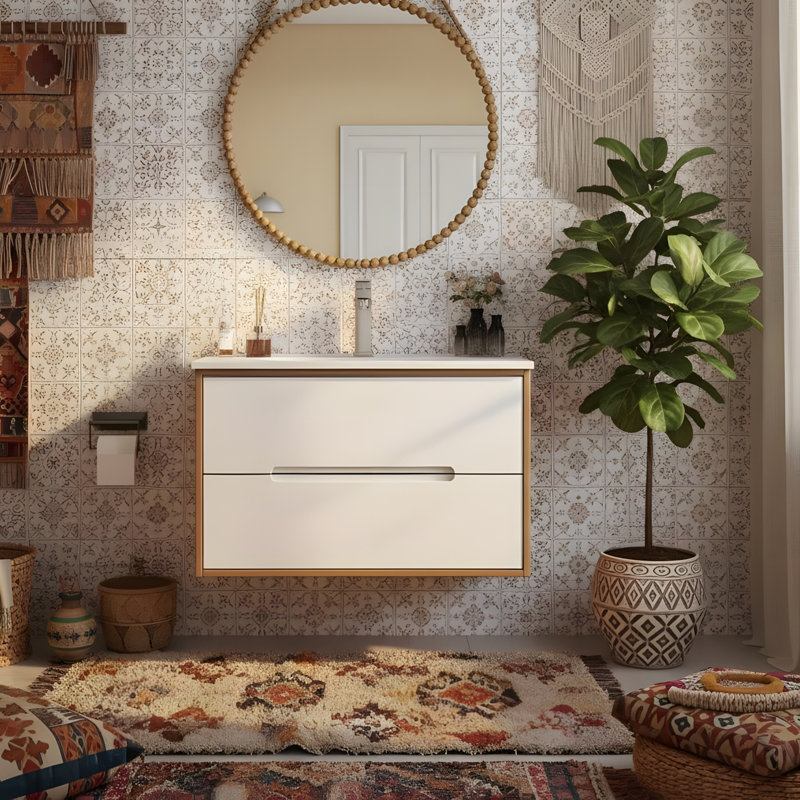 Meuble-lavabo mural de 32 pouces avec lavabo et deux tiroirs