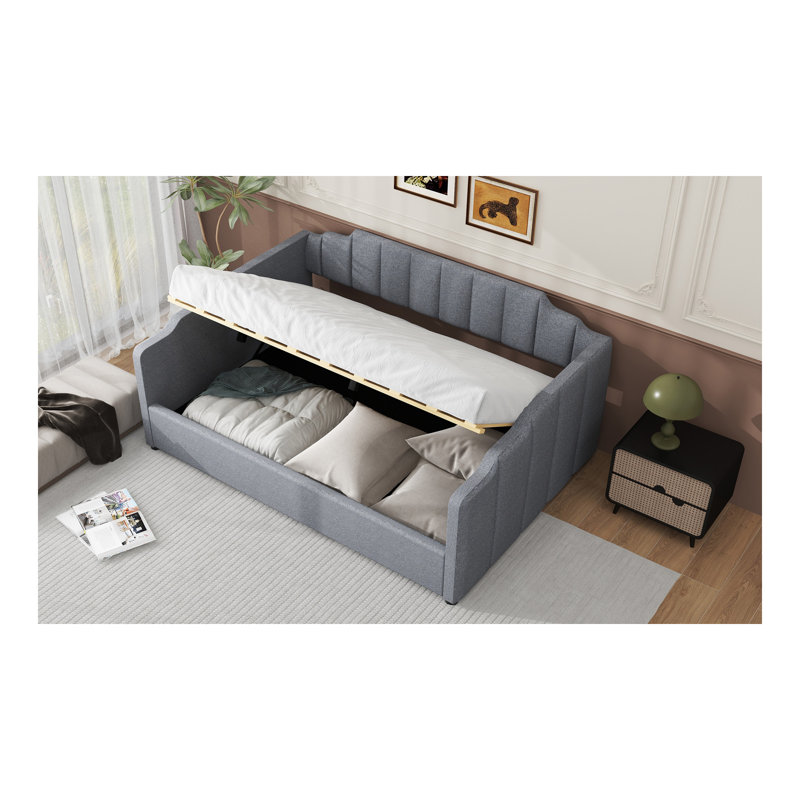 Upholstered Daybed with Underneath Storage, Gray, Full/Double