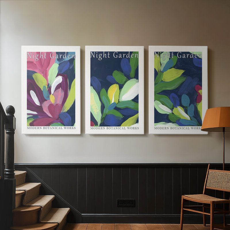 «Night Garden», exposition d'affiches sur toile tendue sur mesure - 3 pièces, H 36 po x l 72 po