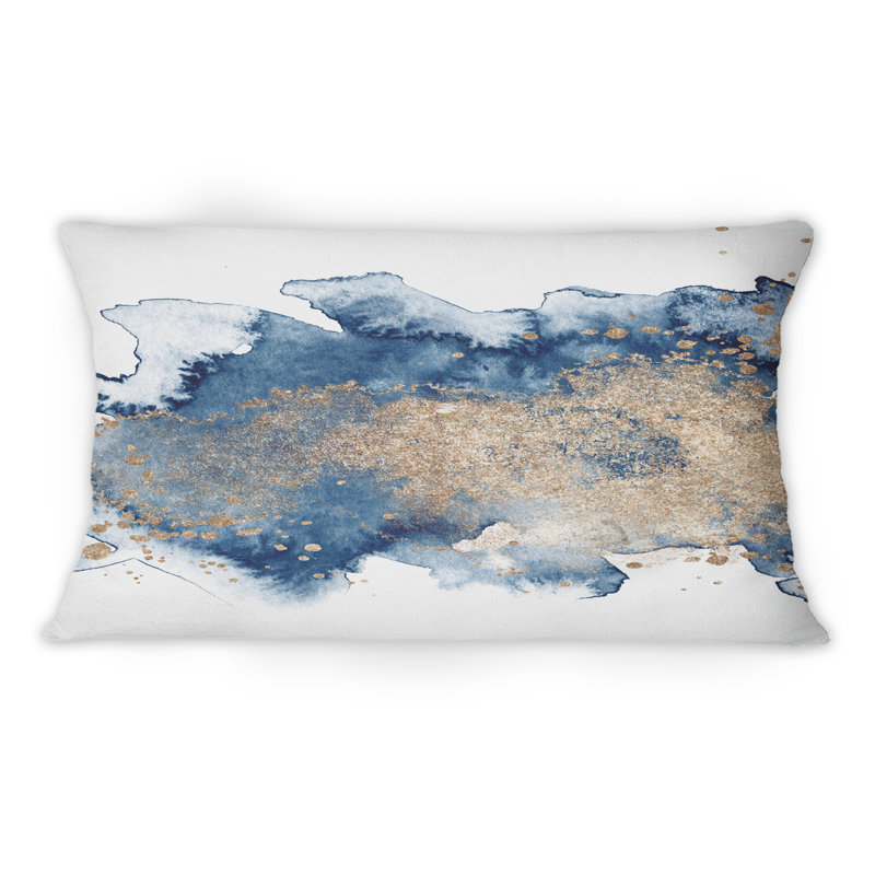 Blue And Gold Marble Clouds II - Modern Printed Throw Pillow 1