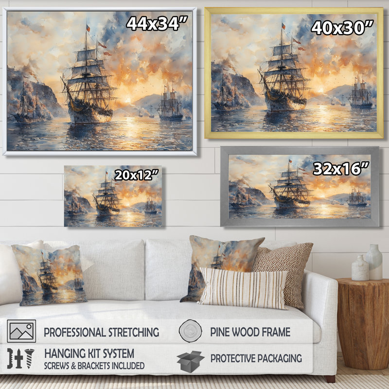 Acquis espagnol espagnol de la guerre américaine Coloni - bateau à voile, art mural pour le salon, Noir, H 12 po x l 20 po