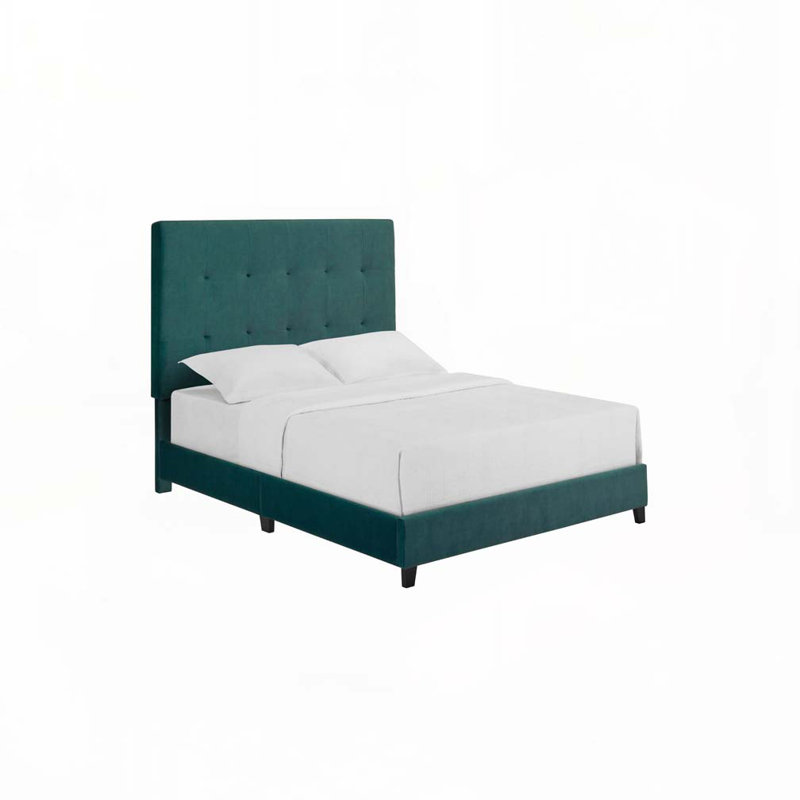 Lit plateforme tapissier touffeté, Grand, Vert