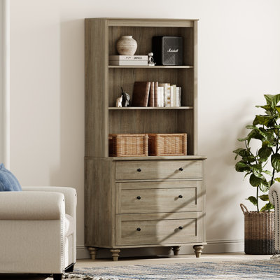 Scarlett Bookcase With 3 Drawers, Tall Book Case Shelf With 3-Tier Open Book Shelfs, Large Wood Bookcases Farmhouse Bookshelves For Living Room Bedroo