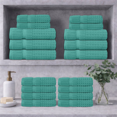 Ensemble de serviettes 18 pièces Willow - 100% coton peigné, qualité supérieure 630 g / m², turquoise, ultra doux et très absorbant (ensemble de 6 serviettes de bain, 12 serviettes de toilette)