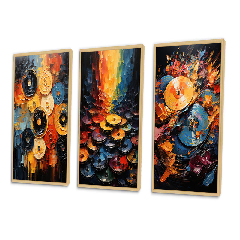 "Colours symphonique", 3 pièces sur toile, H 32 po x l 48 po, Encadré naturel