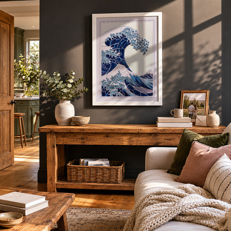 The Great Wave Japandi - Print, A1 - 84.1 x 59.4 cm, White
