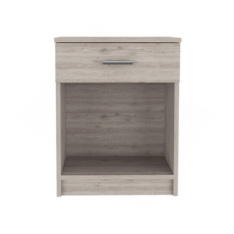 Eco Nightstand , End Table, Side Table Superior Top,  One Drawer, Lower Shelf -Light Gray, Gray