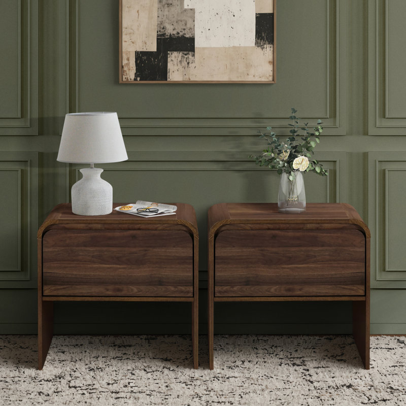 Table de chevet Donovan Wood à 1 tiroir, noyer (ensemble de 2), Brown, Set of 2