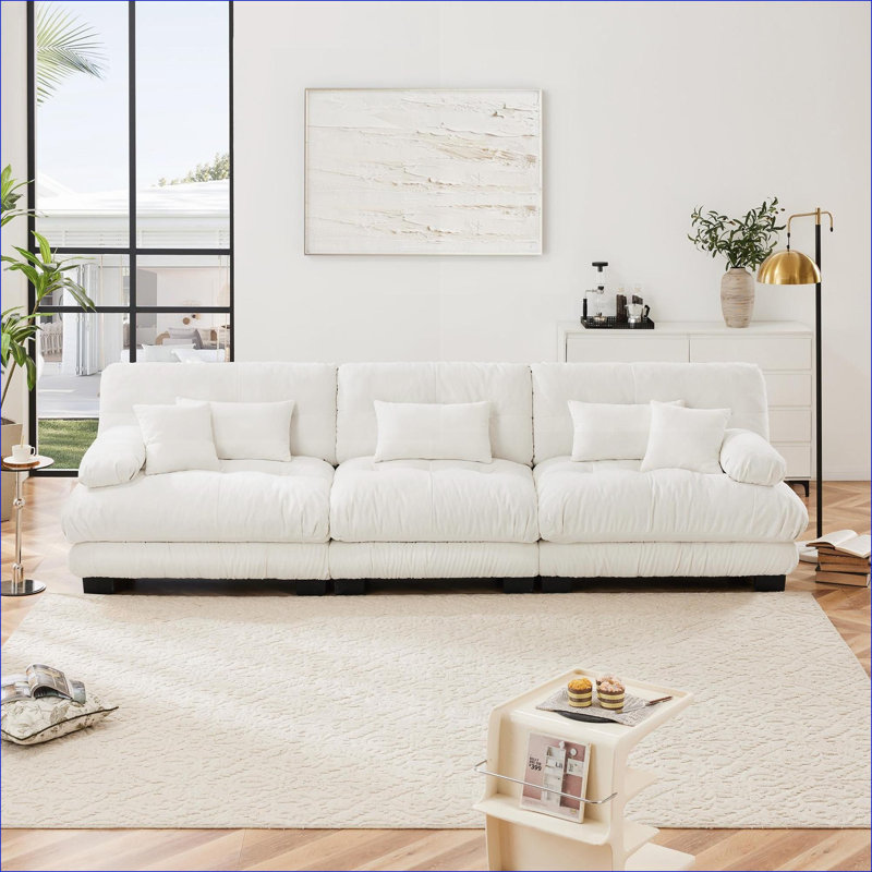 Cioffred Modern Chenille Upholstered Boneless Sofa, Gray Chenille, 133.8''L x 36'' D x 35.4''H