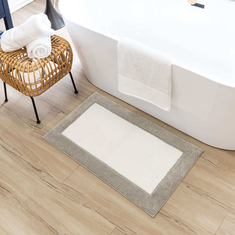 Counterpoint Casual Geometric Knitted Machine Washable Bath Mat, Flint/White, 20" W x 34" L