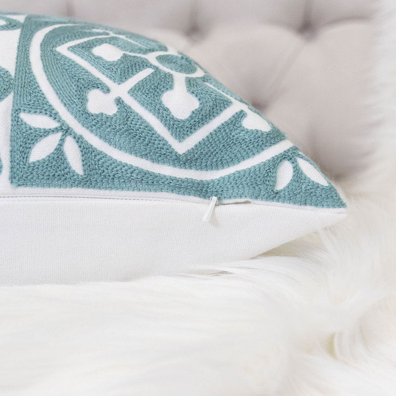 Floral Cotton Throw Pillow, Teal