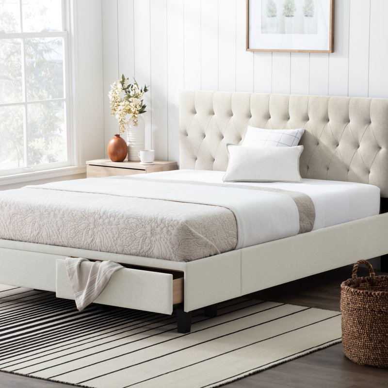 Upholstered Storage Bed, King, Cream