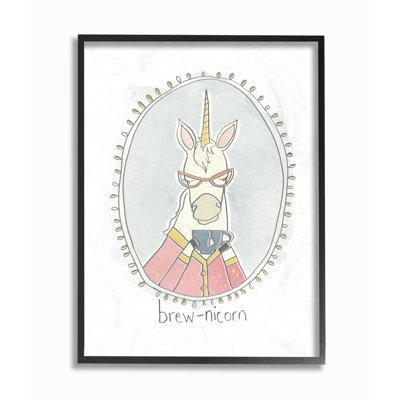 «Caffeinated Cutie Brew-Nicorn», caricature amusante «Coffee» par June Erica Vess - reproduction d'art textuel sur toile
