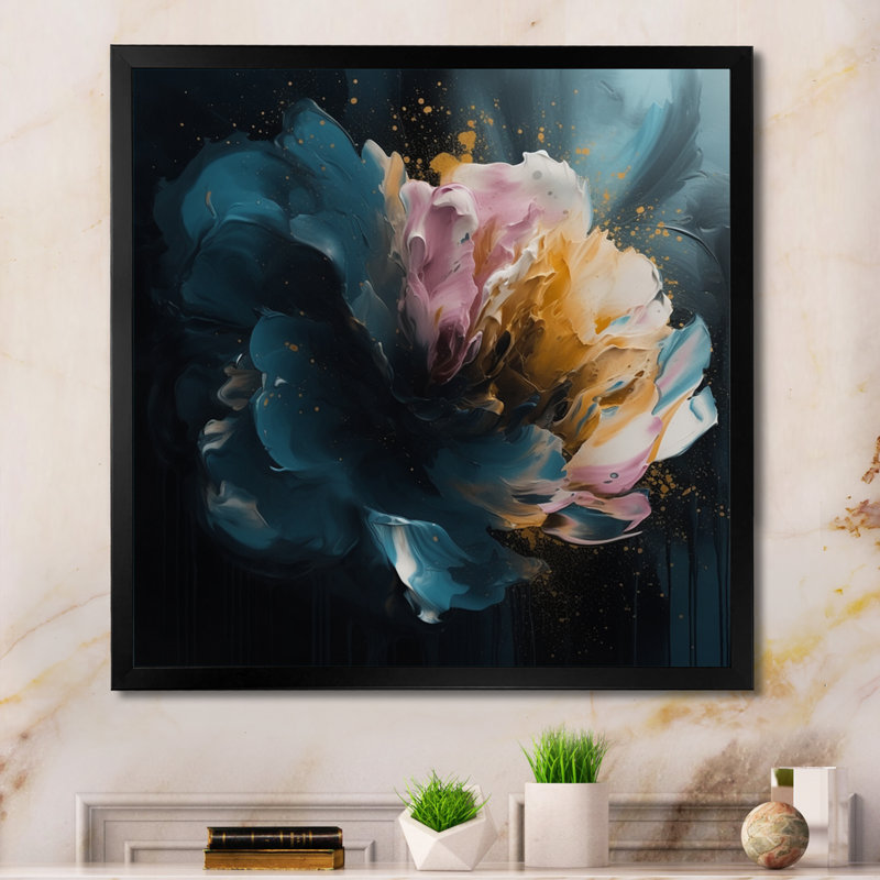"Blue Pink Pe pivoines", reproduction d'art sur toile, H 30 po x l 30 po x P 1 po, Cadre photo noir