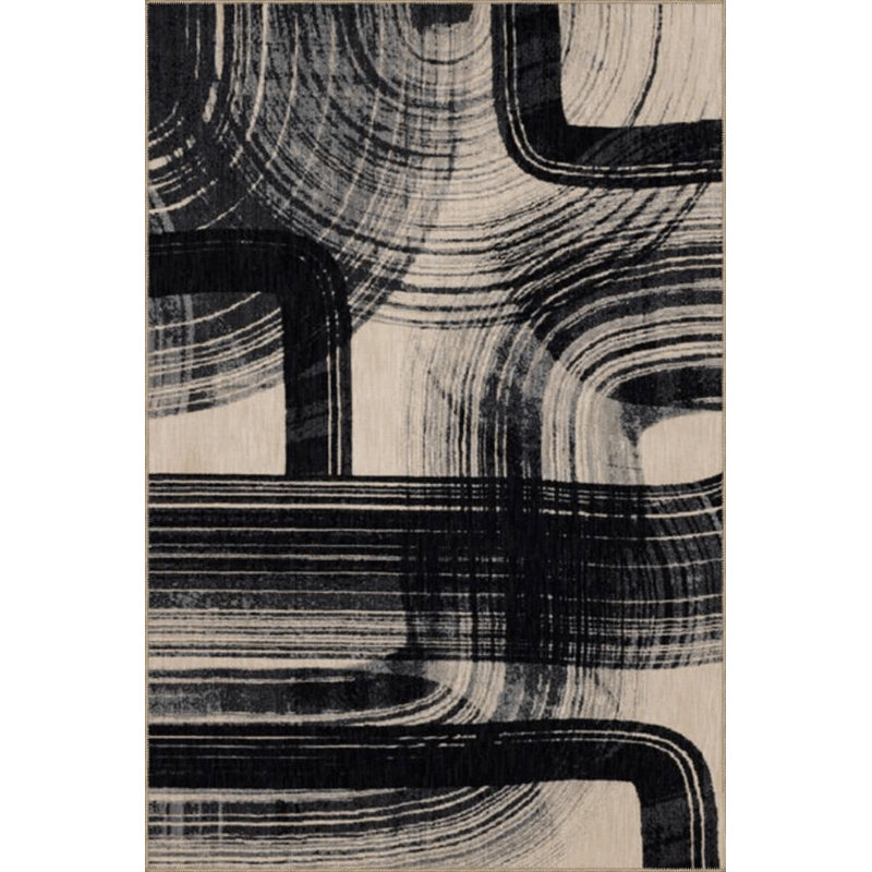 Tapis noir à motifs géométriques multicolores, Sous-tapis rectangulaire 2 pi 6 po x 4 pi 11 po