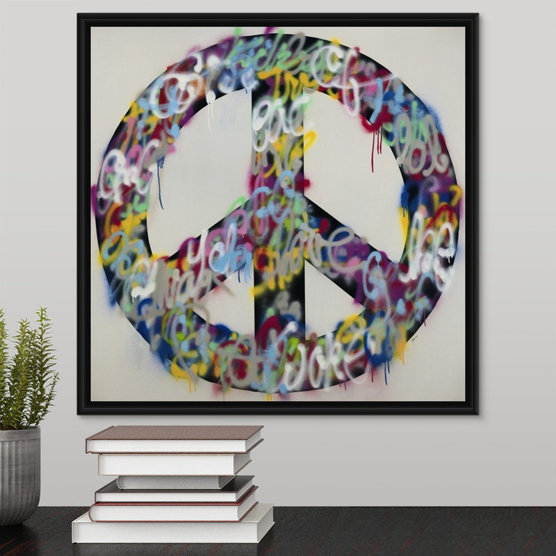 «Peace by Peace», peinture sur toile, Cadre flottant noir, H 17,7 po x l 17,7 po x p 1,75 po