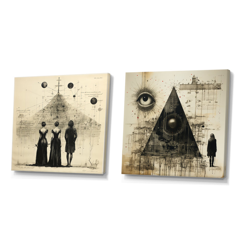 Sorcière enchantée, collage surréel I - surréalisme, ensemble de 2 décorations murales, Toile tendue